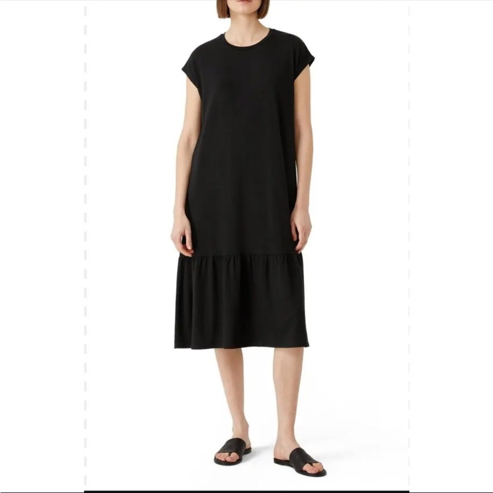 Eileen Fisher Black Tiered hem T shirt Dress sz XS